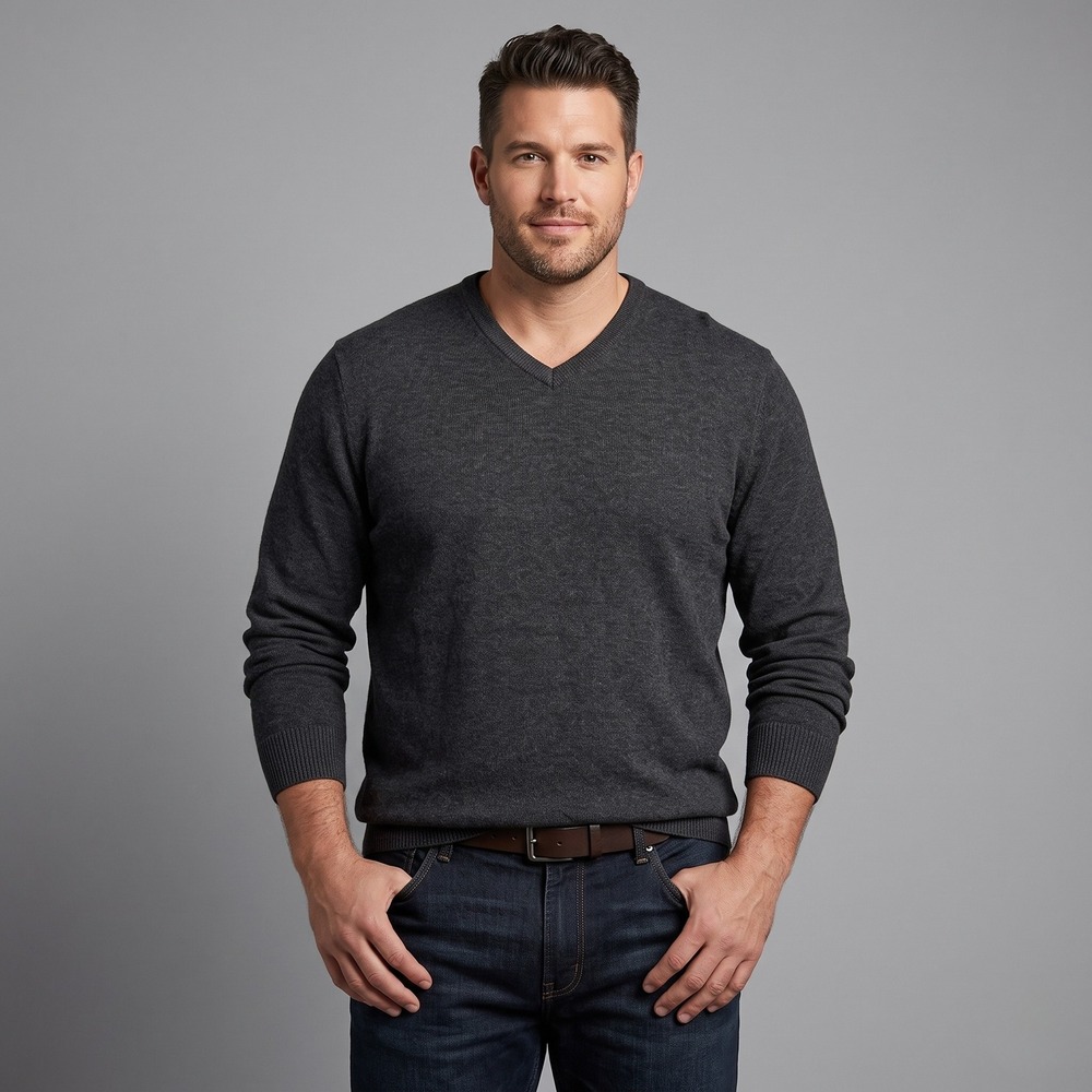 Alfani Mens XL Charcoal Gray Sweater V-Neck Regular Fit Cotton Blend Pullover